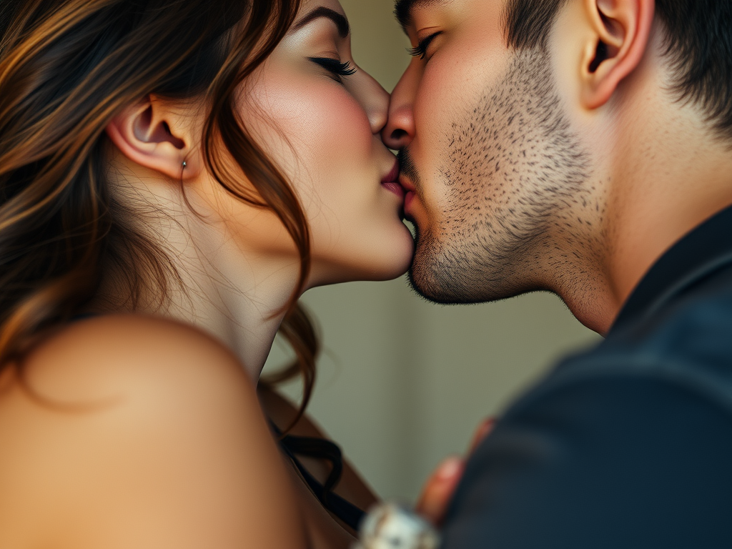 a man and woman kissing